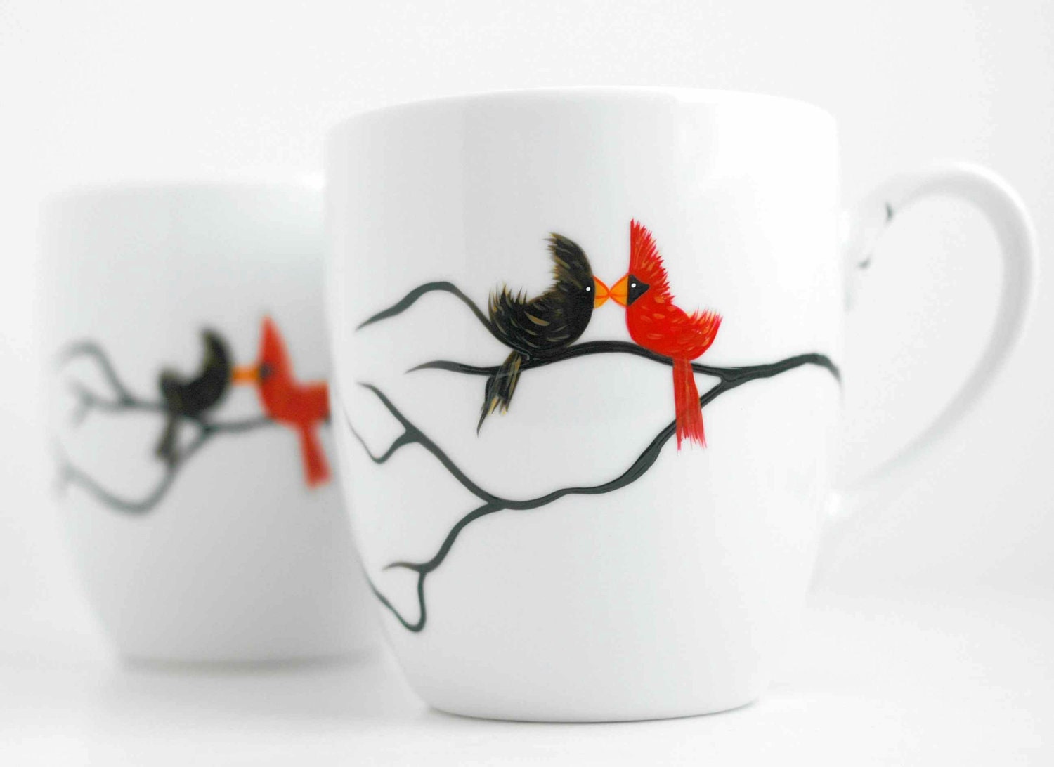 Personalized Valentine Love Birds Coffee Mugs--Set of 2