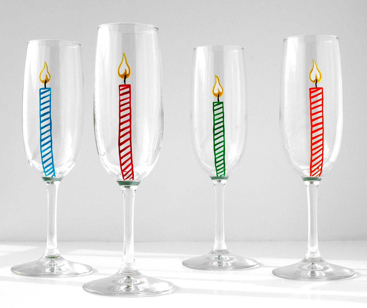 Happy Birthday Candle Champagne Flutes--Set of 4