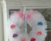 Custom Cupcake Tulle Wreath crepe paper full size cupcakes in your choice of flavors, colors strawberry pink Happy Birthday Party Door  Wreath