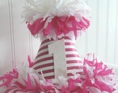 The Stephanie Stripes Hot Pink Stripes Happy Birthday Party Hat with glitter one Il_170x135