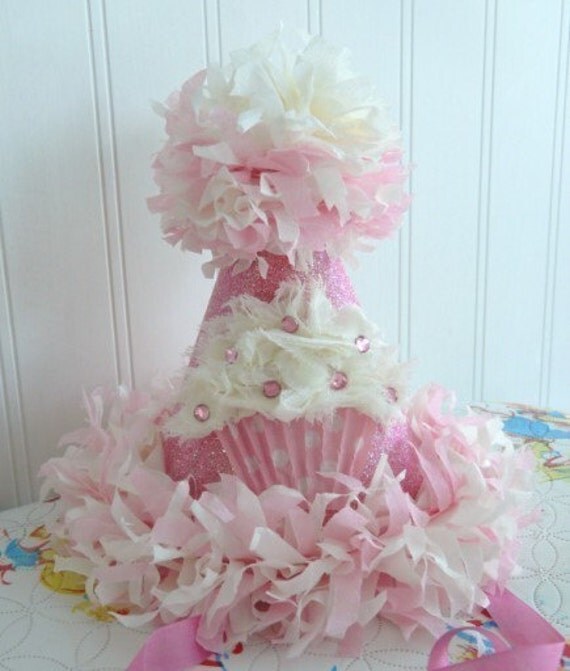 The Priya Pink Bling Boutique Cupcake Party Hat w/chiffon cupcake Il_570xn