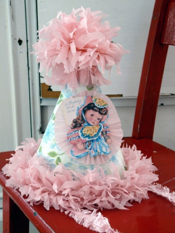 Little Lady Happy Birthday Crepe Paper Party Hat -Pink Sweet -Custom available too Il_570xn