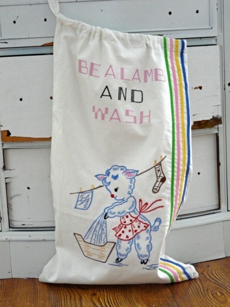 Retro Vintage Inspired Embroidered Laundry Bag Be A Lamb and Wash Il_570xn