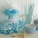 Vintage Cupcake Blue Glitter Birthday Party Hat Package/Kit w/paper straws, baking/favor/ice cream cups