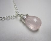 Outstanding Rose Quartz Briolette and Sterling Silver Necklace