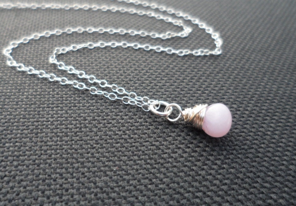 SALE - Tiny Lavender Jade Wire Wrapped Sterling Silver Necklace - Minimalist Jewelry