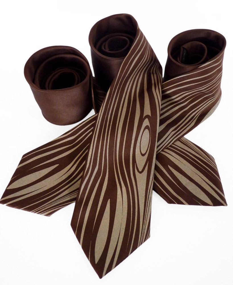 Against The Grain Necktie - Wood Grain Faux Bois Rustic Tie - Gifts for Men, Wedding