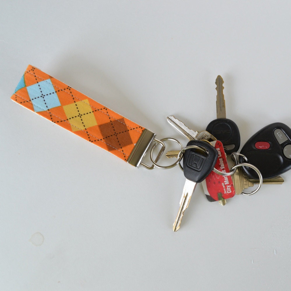 Orange Argyle New Fabric Key Fob