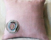 Shabby chic 18x18 pillow made of pink burlap fabric- decorative accent pillow