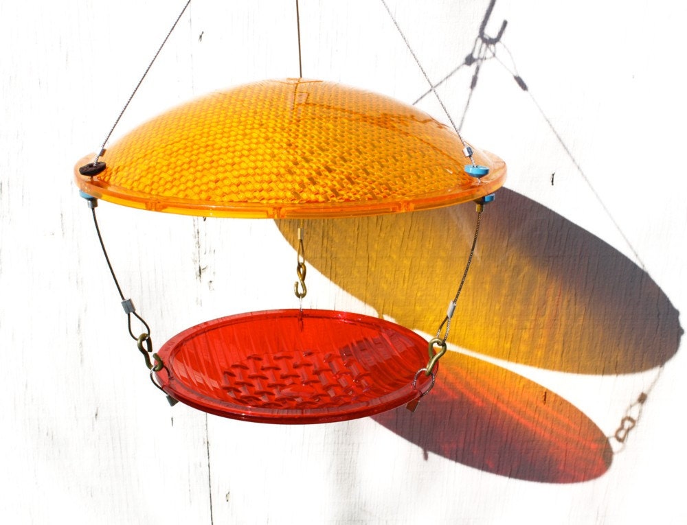 Trains and Traffic Bird Feeder Eco-Friendly recycled railroad red golden amber yellow