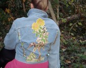 Denim Jacket with Embroidered Birds Sequins and Beads