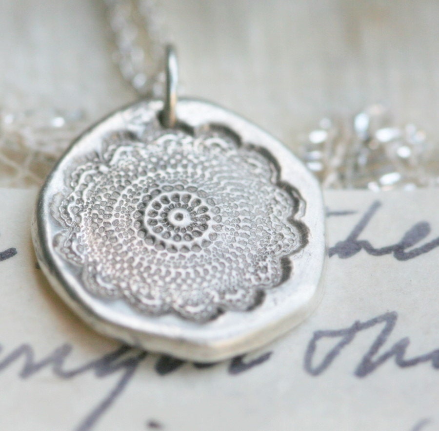 reserved lace, fine silver, sterling silver,  pendant, necklace