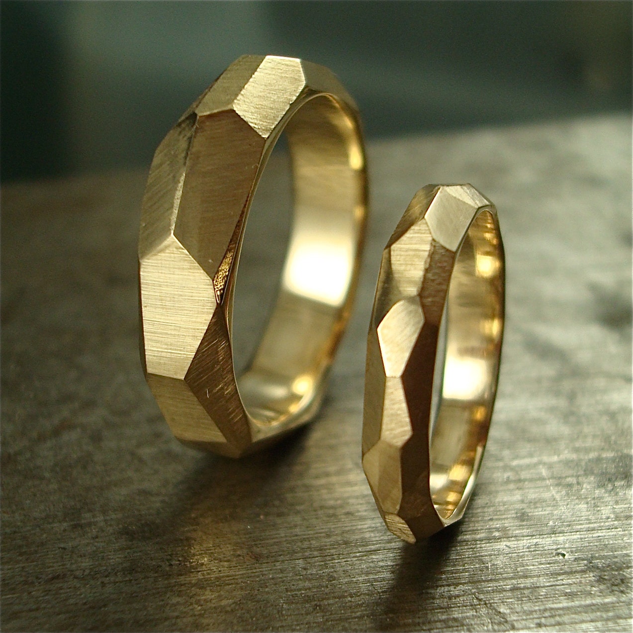 14k gold Chiseled Ring Set - Made to Order
