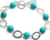 Bracelet: Turquoise, Sterling Silver, Wire Wrapped, Fused Link. Artisan Jewelry by SilviaMaciasDesigns on Etsy