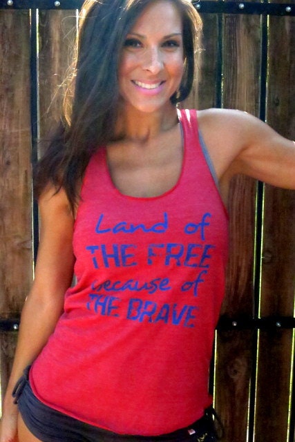 Land of the Free BECAUSE of the Brave.  Eco-Heather Racerback Tank.