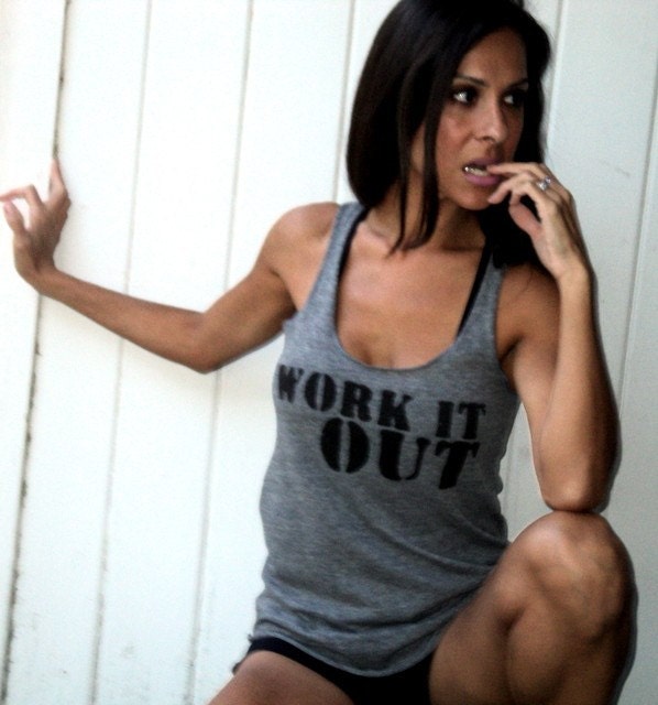Work It Out.  Old-School Heathered Racerback Tank. Size SMALL