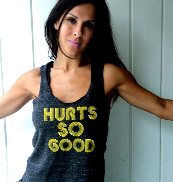 Hurts So Good. Eco-Heather Racerback Tank. Light Black, Size SMALL