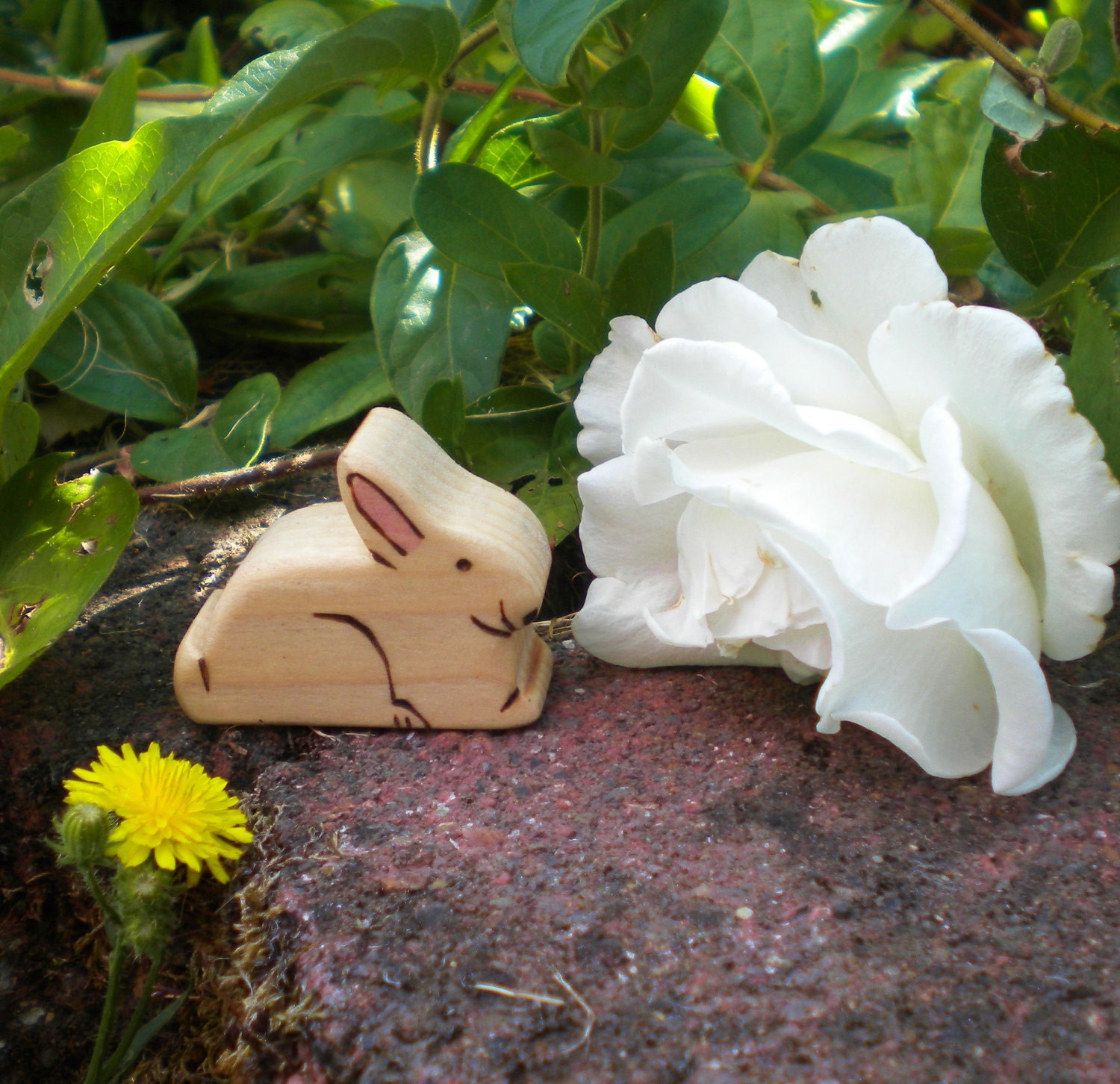 Waldorf Inspired Children's Cute Little Wooden White Bunny Rabbit Play Toy