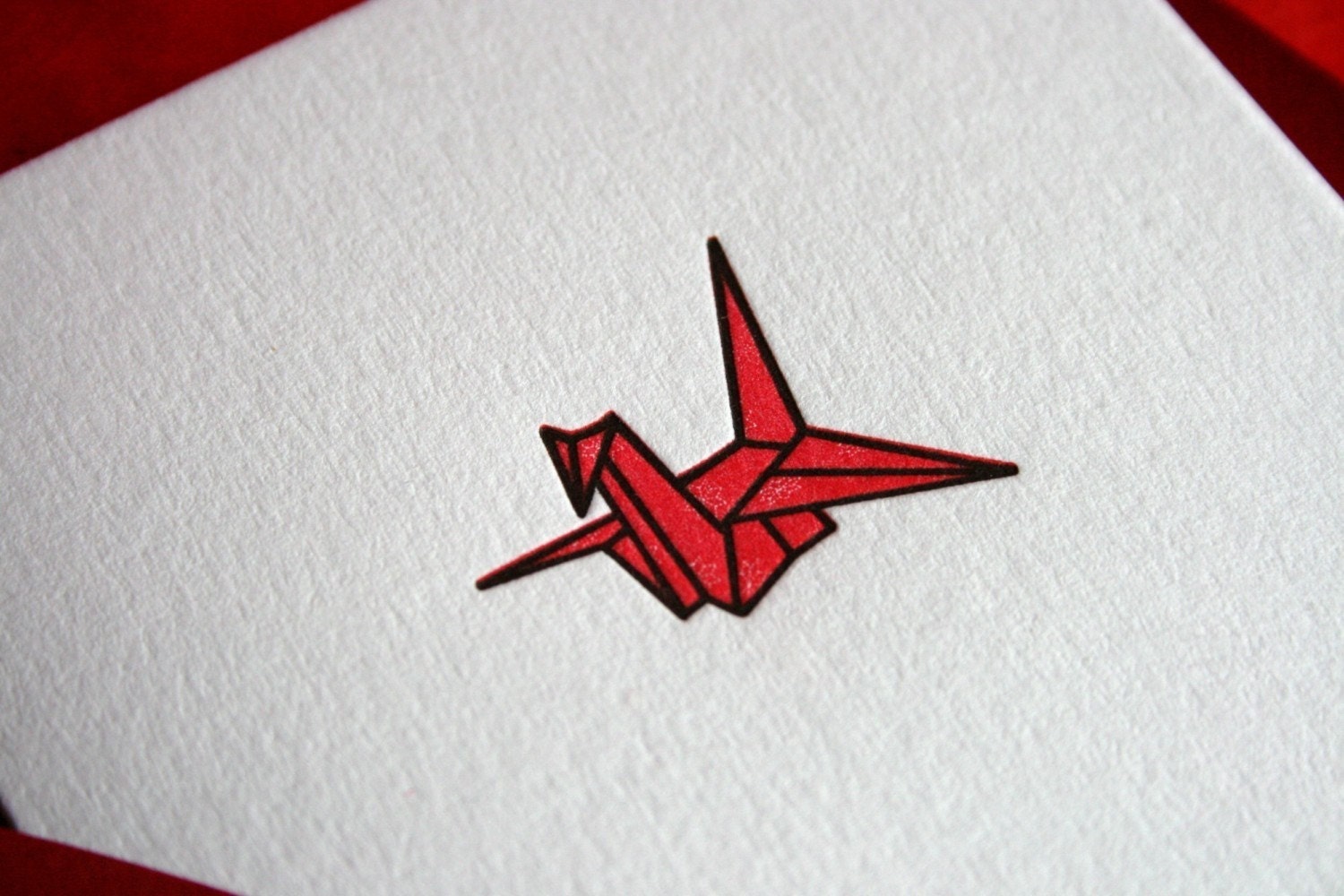 Letterpress Printed Origami Crane Card (Red) - Single