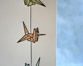 Set of 12 - Letterpress Printed String of Cranes Cards (Chartreuse-Orange-Light Blue)