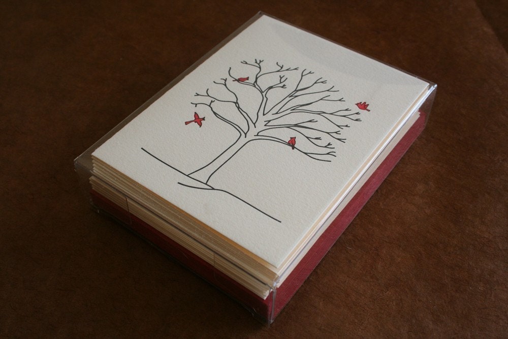 Set of 12 - Letterpress Printed Cardinal Cards