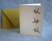 Letterpress Printed String of Cranes Card (Chartreuse-Orange-Light Blue) - Single
