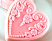 Mothers Day Soap - Berry Bewitching Brew Shea Butter - Filigree Shabby Chic Heart Soap - Pink