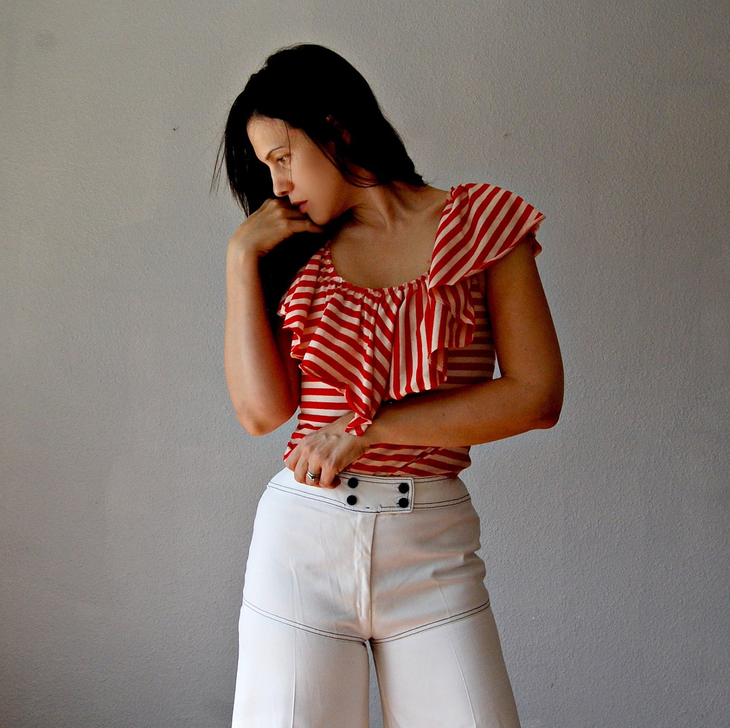 nautical SAILOR pants / 1970s ultra WIDE LEG trousers