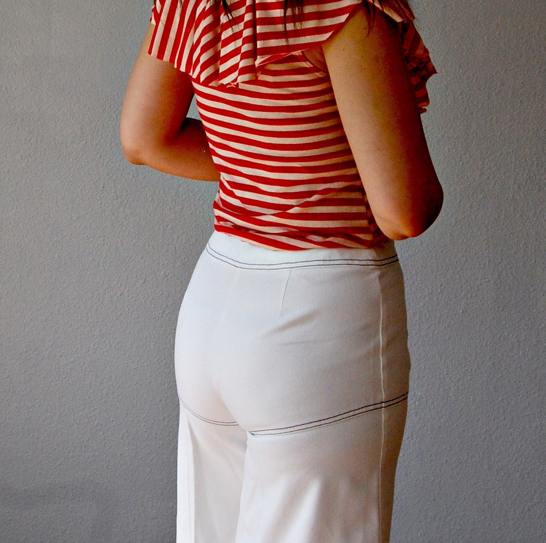 nautical SAILOR pants / 1970s ultra WIDE LEG trousers