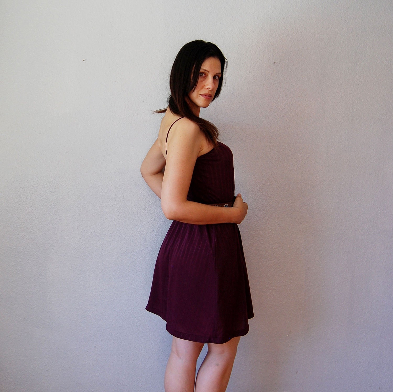 vintage SHEER dress / 1970s pinstriped AUBERGINEsun dress