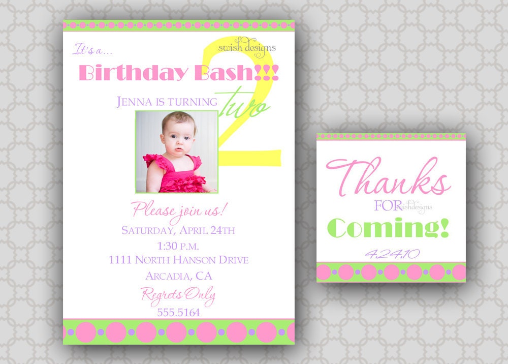Second Birthday Invitation - Polka Dot Invitation Invite and Favor Tag- printable party - digital photo