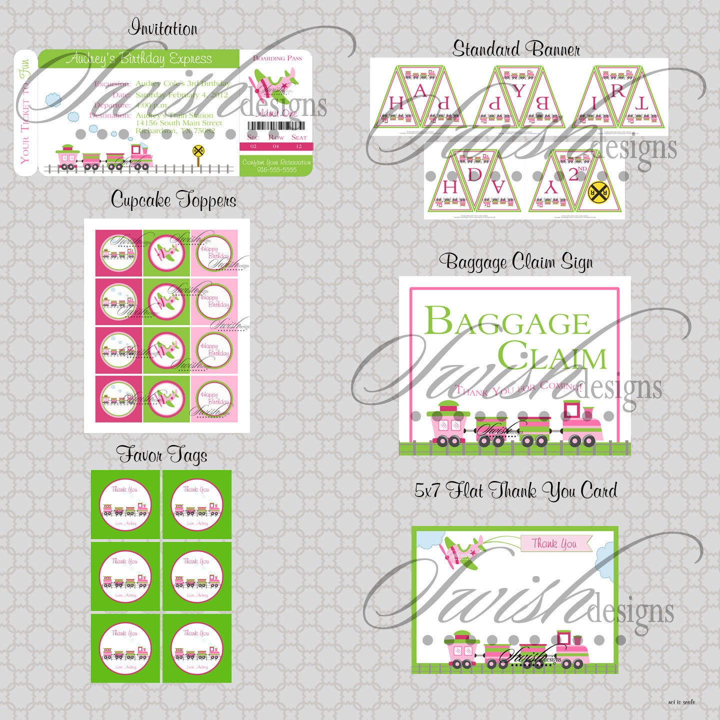 Trains and Planes Birthday Party for Girls - Printable Party - Digital Il_170x135