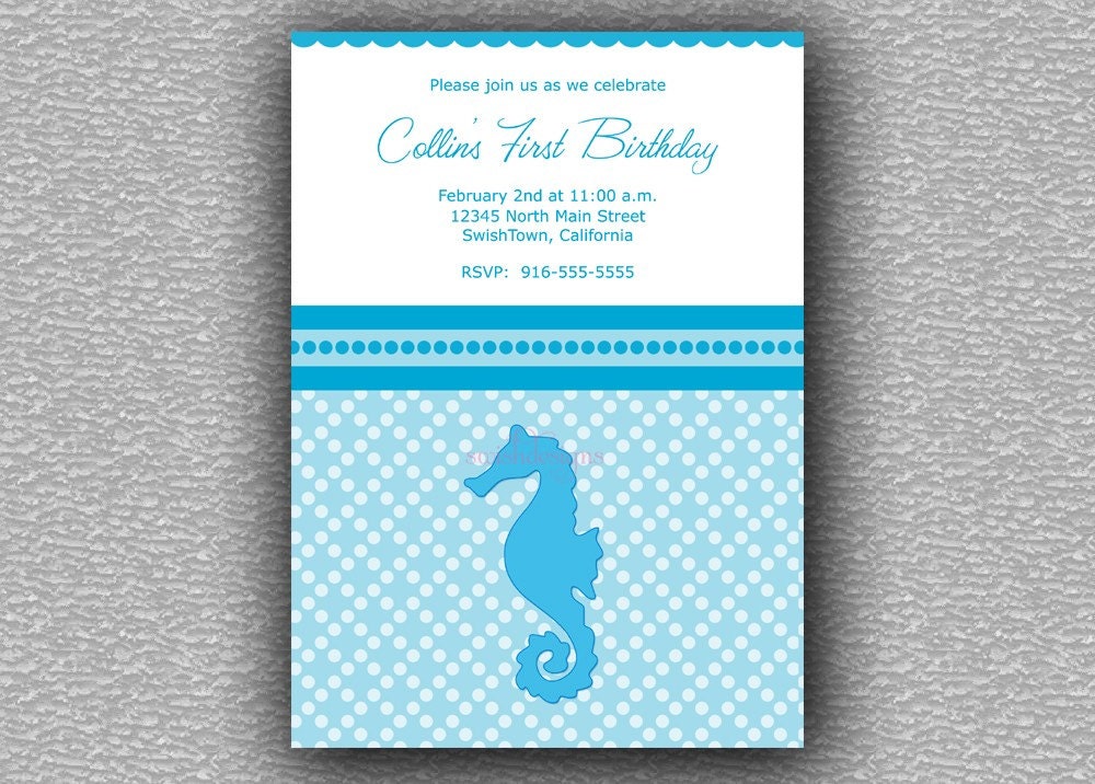 Seahorse Birthday Invitation - Digital Invite - diy - Under the sea Il_570xn