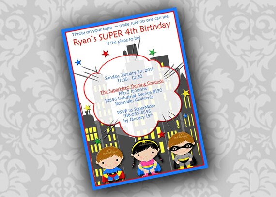 Superhero Superfriends Printable Birthday invitation - digital Il_570xn