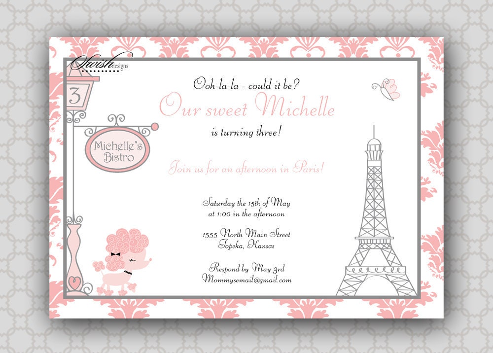 Paris birthday invitation - Ooh-la-la - Chic Poodle Paris Invite 5x7 digital you-print-it invite - printable diy Il_570xn