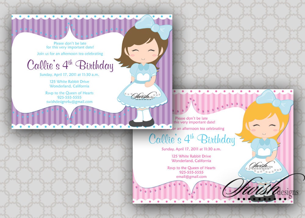 Tea Party Birthday Invitation - Alice in Wonderland Birthday DIGITAL Invitation Invite Il_570xn
