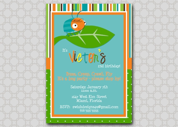 Bugs Birthday Party Invitation - Beetle printable diy party Il_570xn