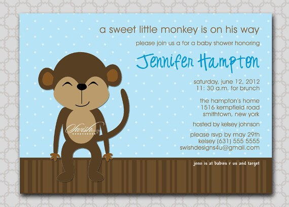 Monkey Baby Shower Invitation - boy or girl or gender neutral - Printable Invite - 5x7 digital file Il_570xn