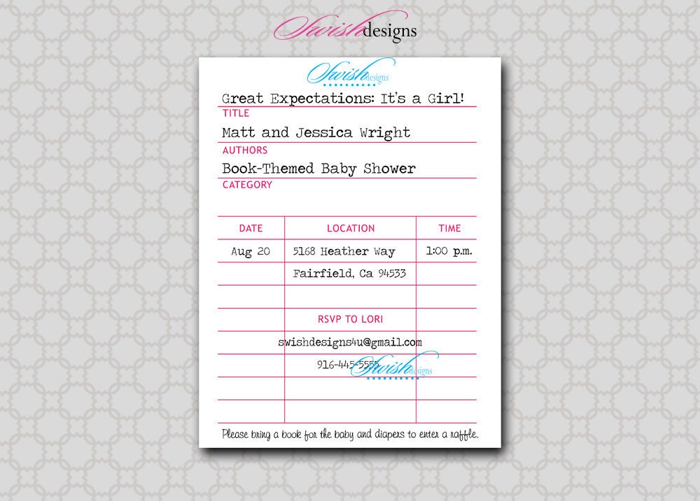 Library Card Baby Shower Invitation - Printable - 4.25x5.5 digital file Il_570xn