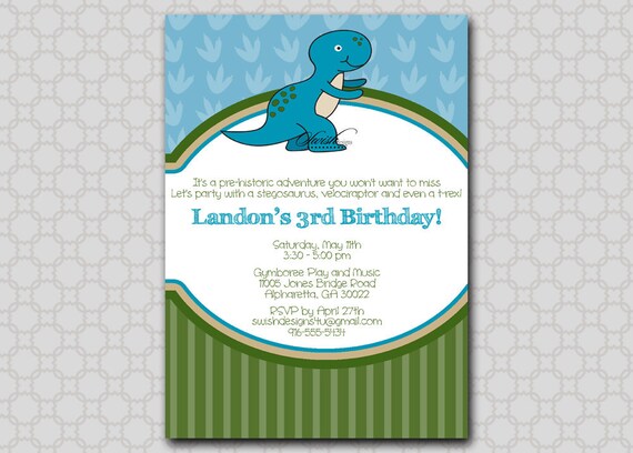 Dinosaur Birthday Invitation - 5x7 printable digital invite - Stripes boy printable digital invitations Il_570xn