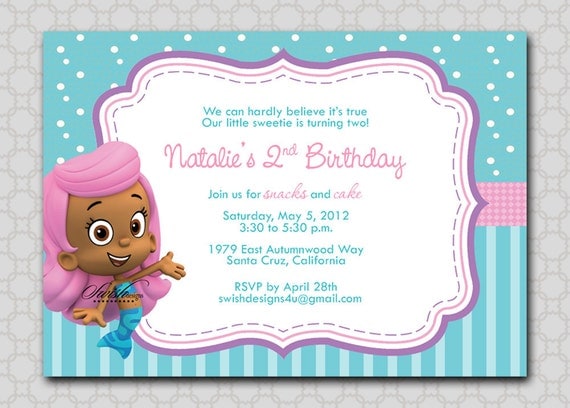 Bubble Mermaids Guppies Fish Birthday Invitation - Digital 5x7 printable invitations Il_570xn
