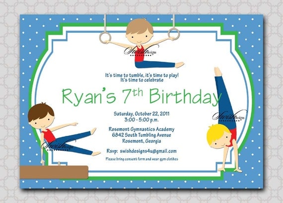 Gymnastics Birthday Party Invitation - Boy Gymnasts- printable party - Digital Il_570xn