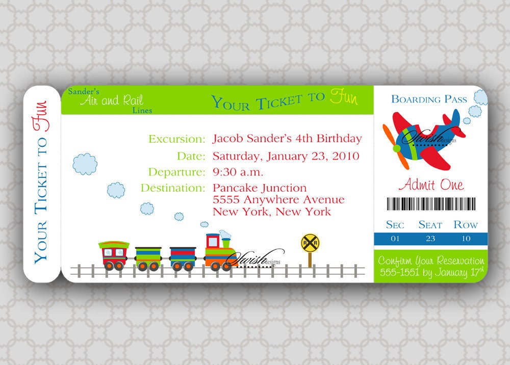 Train Birthday Invitation -  Boarding Pass Birthday Invite  - Airplane, train, transportation - boy - printable invitations -