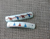 1960s French Barrettes- Blue safari duo