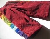 Pants for Boys or Girls...baby  toddler... red rainbow corduroy patchwork... 6 months, 12 months, 18 months, 2T, 3T, 4T, 5, 6, 7, 8