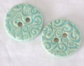 Two (2) Handmade Earthenware Buttons - Turquoise Swirls