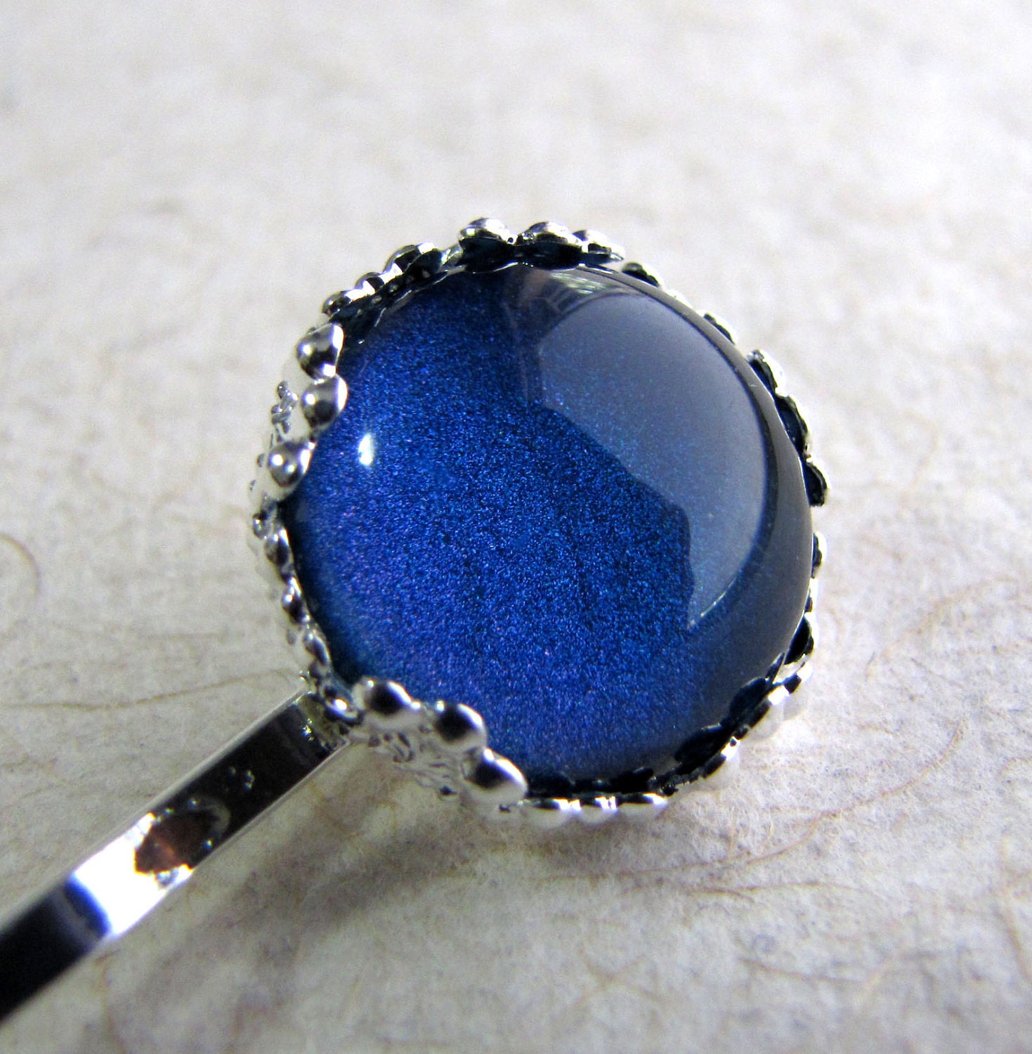 Ocean Blue Petite Crown Hair Pin in Silver