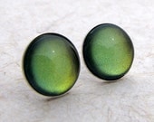 Sterling Silver Post Earrings - Olivine Shimmer - Blue Lime Olive Green
