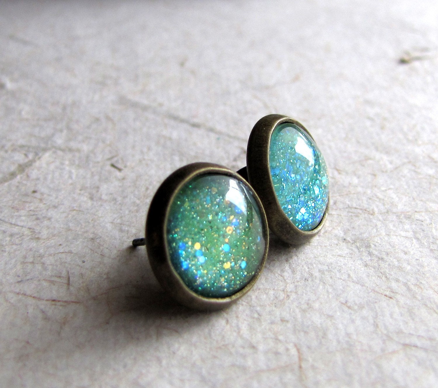 Seafoam Green Earrings Antiqued Brass Honeydew Rain Earrings