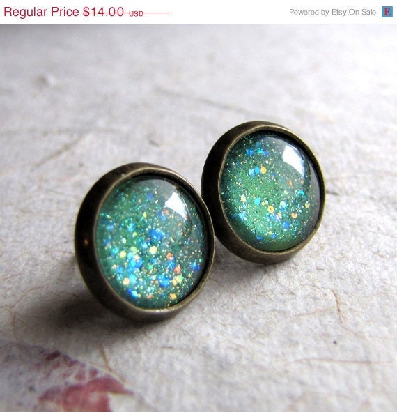 Seafoam Green Earrings Antiqued Brass Honeydew Rain Earrings